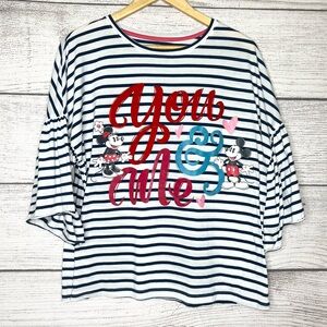 Disney Parks Mickey & Minnie Mouse Navy & White Stripe Boxy T-Shirt Size Large